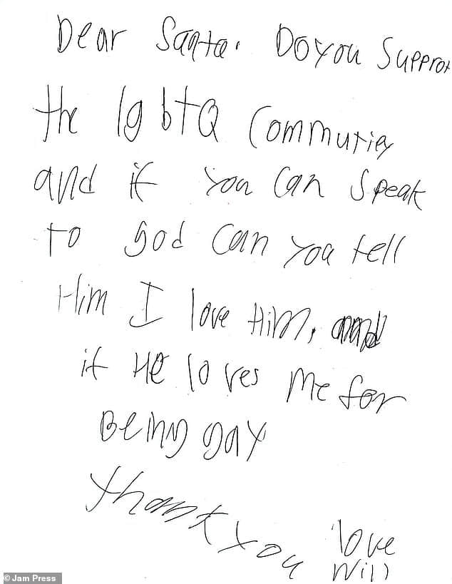 网友哭了。小男孩写给圣诞老公公的一封信：我是同性恋，上帝会爱我吗？ -1